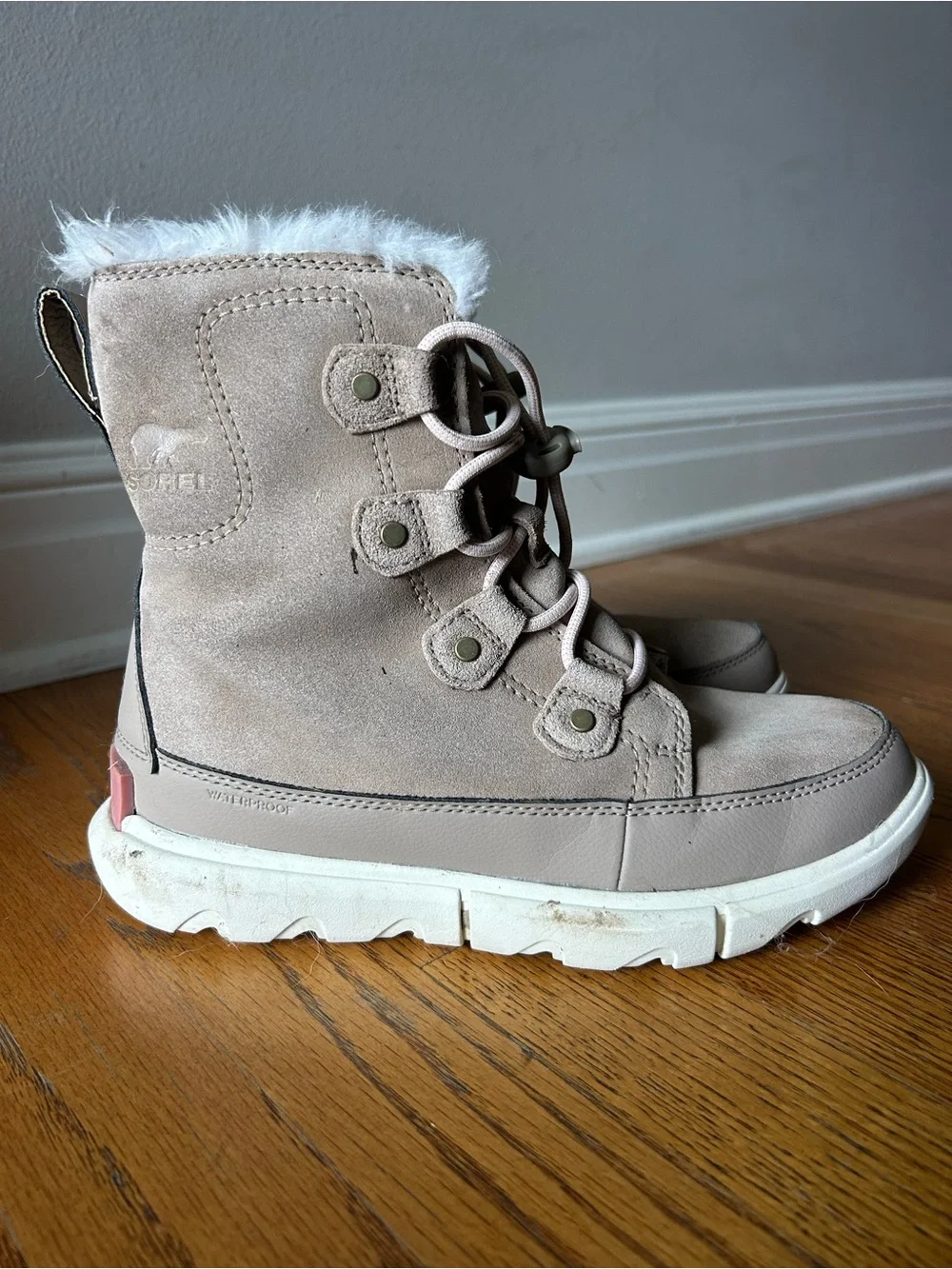 Sorel Kids Taupe Faux-Fur Lace-Up Winter Boot